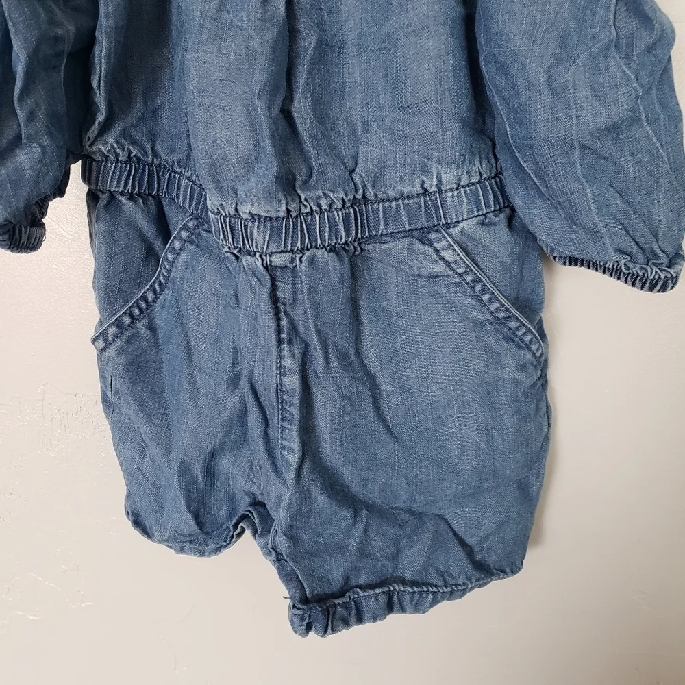 Oshkosh Denim Blue Cold Shoulder Romper Toddler Girl 4T Quarter Sleeve